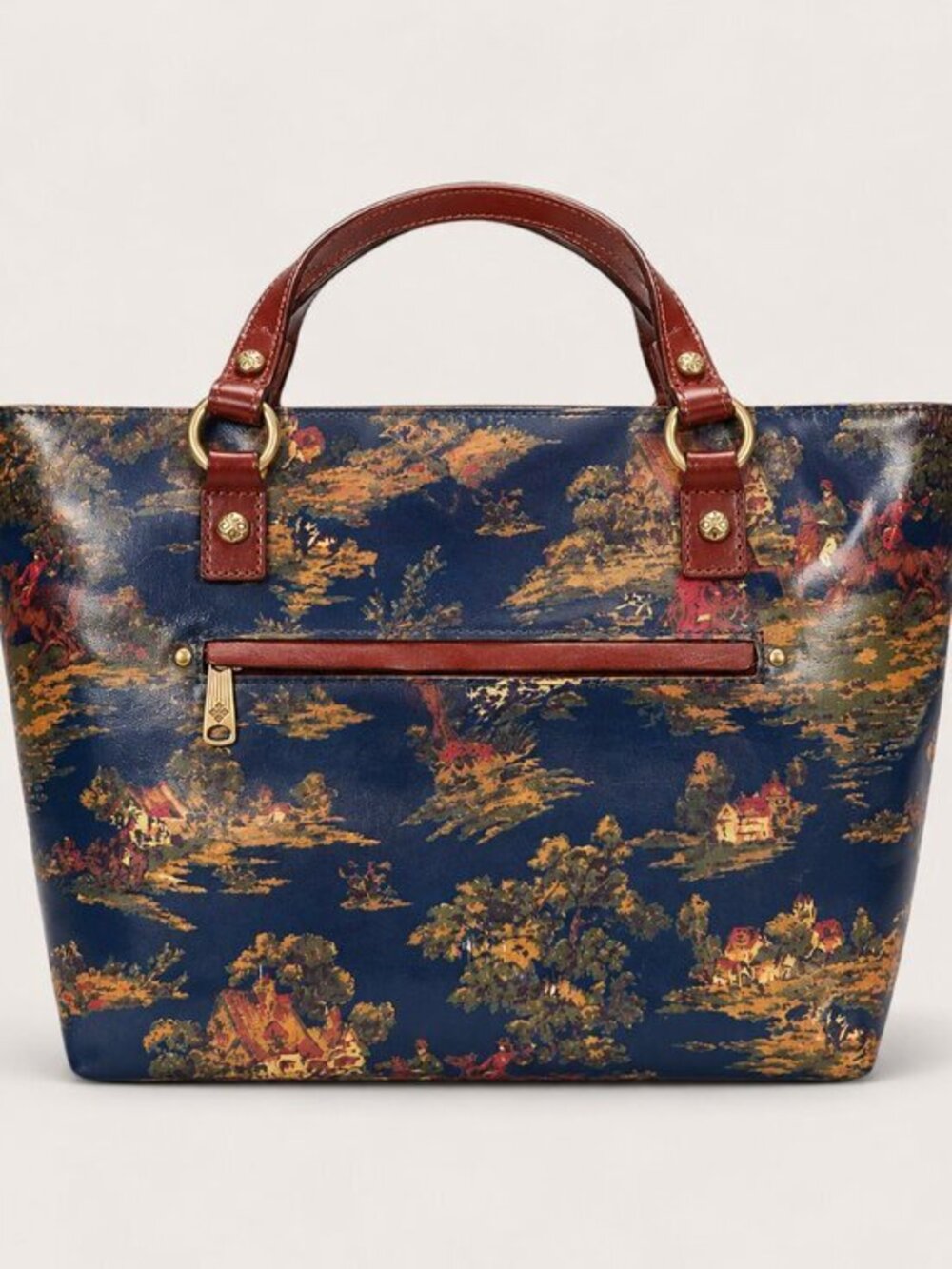 Patricia Nash Alessano Tote Kent Countryside Navy Scenic Print NWT